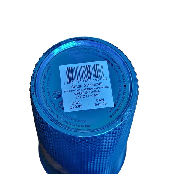 STARBUCKS 24oz Blue chrome Teal Splash Bling Studded Cold Cup Tumbler 2023 Read - Picture 4 of 4